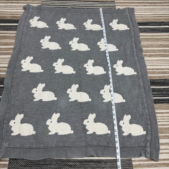 Bunny Rabbit Throw Blanket 100% Cotton Made in India Gray Ivory - Picture 7 of 10